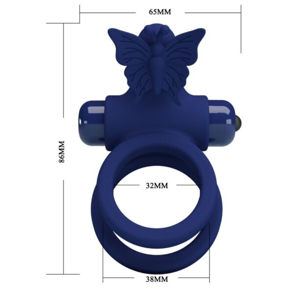 Pretty love - jamele doble anillo con vibraciÓn & estimulador mariposa azul