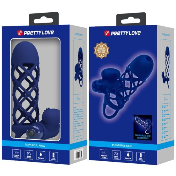 Pretty love - giann anillo vibrador con funda de silicona azul
