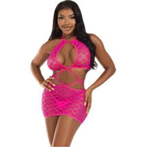Leg avenue - mini vestido con aberturas fucsia talla Única