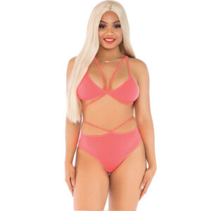 Leg avenue - top & bragas con tirantes coral