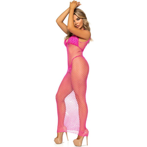 Leg avenue - vestido de rejilla largo fucsia talla Única