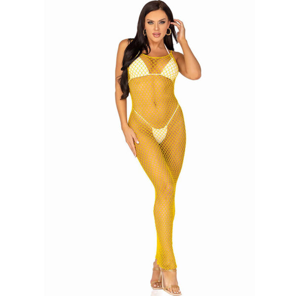 Leg avenue - vestido de rejilla largo amarillo talla Única