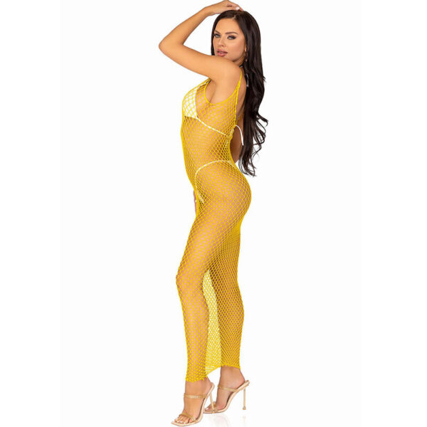 Leg avenue - vestido de rejilla largo amarillo talla Única