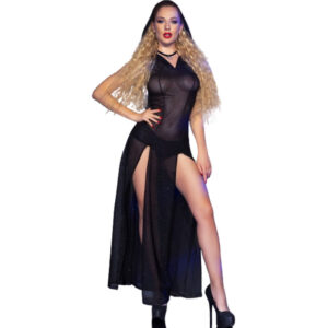 Chilirose - cr 4685 vestido largo con capucha negro m
