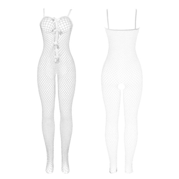 Subblime - 951740 bodystocking crotchless de rejilla con lazos blanco talla Única