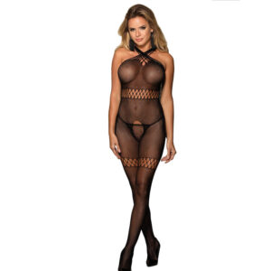Subblime - 951948 bodystocking de rejilla con tirantes de cuello cruzados negro talla Única