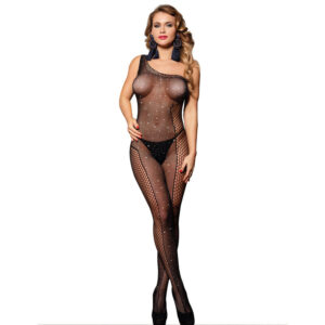 Subblime - 952037 bodystocking de rejilla de un hombro con diamantes negro talla Única