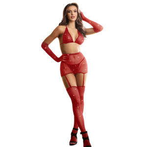 Subblime - 952181 bodystocking de rejilla con guantes y diamantes rojo talla Única
