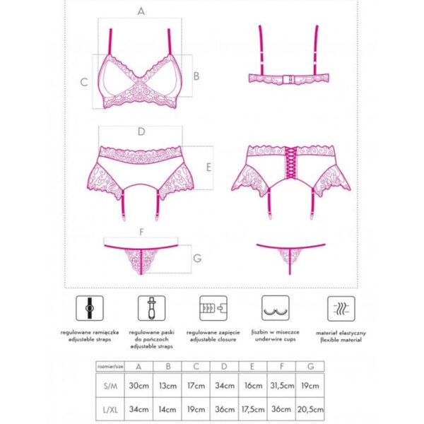 Livco corsetti fashion - nahir lc 20214 sujetador + panty + liguero l/xl