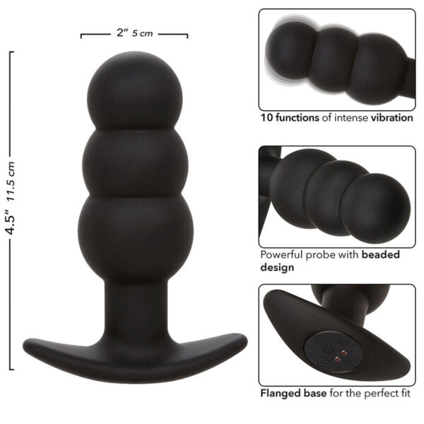 Calexotics - rock bottom plug anal con cuentas 10 vibraciones silicona negro