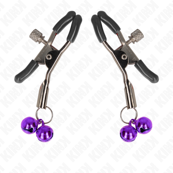 Kink - pinzas para pezones con doble campanilla violeta 6 cm