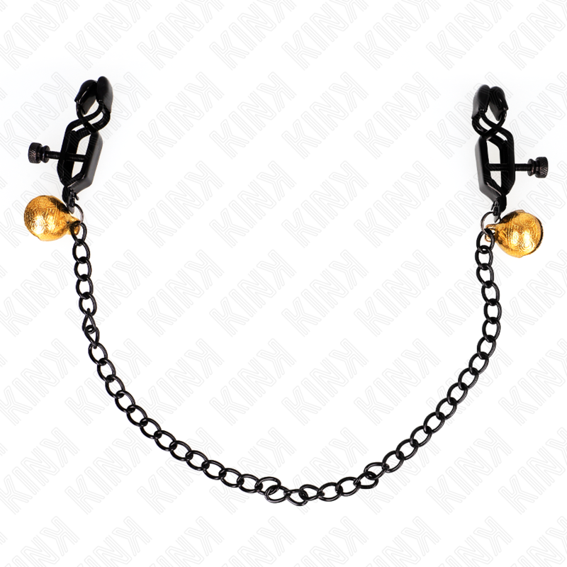 Kink - pinzas para pezones planas negro con cascabel y cadena plateado 30 cm