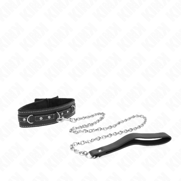 Kink - collar con correa 105 cm de piel de pvc remache de diamantes de imitaciÓn 41.5 x 4 cm