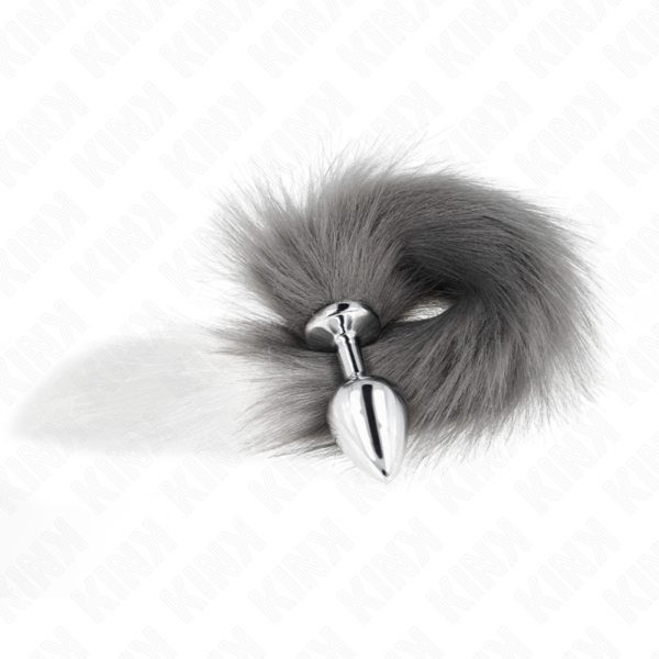 Kink - plug anal talla m 8 x 3.5 cm con cola sintÉtica 40 cm plateado y blanco