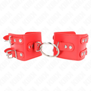 Kink - muÑequeras fijas con anilla y tachuelas rojo ajustable 17-22 cm x 6.5 cm