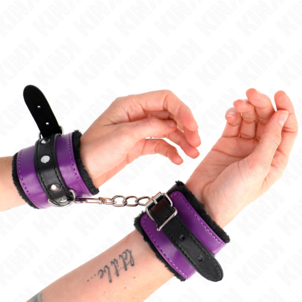 Kink - muÑequeras forradas premium negro con correa violeta / negro ajustable 17-29 cm x 6 cm