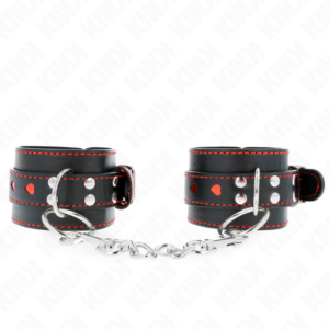 Kink - muÑequeras negro con incrustaciÓn de corazÓn rojo ajustable 21-28 cm x 5.5 cm