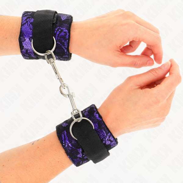 Kink - muÑequeras cortas de encaje terciopelo y uniÓn de nylon violeta/negro 23 x 6.5 cm