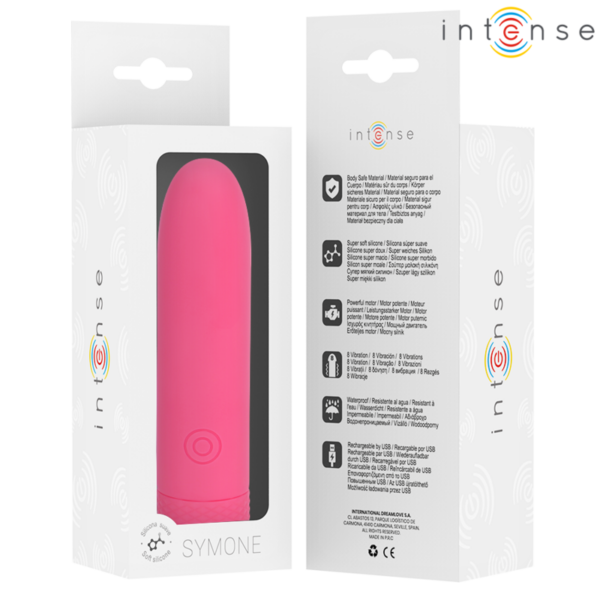 Intense - symone bala vibradora recargable por usb 8 vibraciones rosa 10 x 2.2 cm