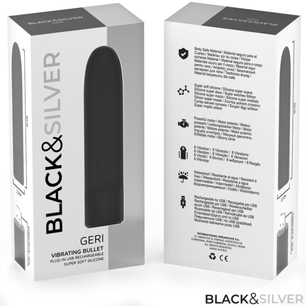 Black & silver - geri bala vibradora recargable por usb 8 vibraciones negro 10 x 2.2 cm