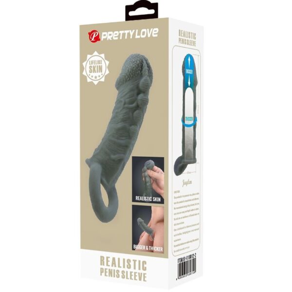 Pretty love - funda realÍstica alargadora y retardante para pene gris