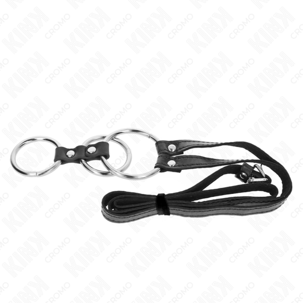 Kink - anillo pene metal triple 3.8 cm a 5 cm con cinturÓn polipiel 112 cm