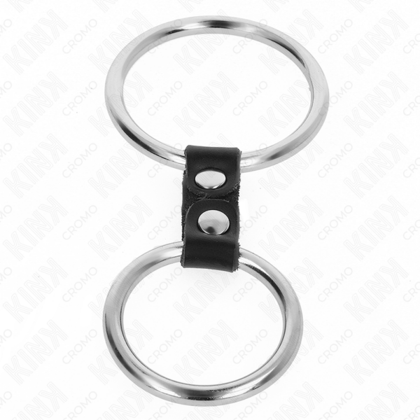 Kink - anillo pene doble metal 3.7 cm a 5 cm conectados por correa polipiel modelo 2