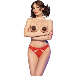 Chilirose - cr 4839 set navideÑo pezoneras + panties rojo s/m