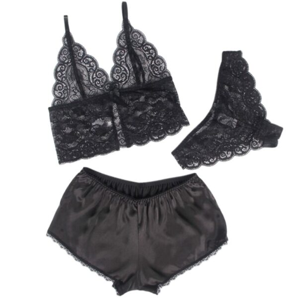Subblime - 953928 set 3 piezas encaje y saten negro l/xl