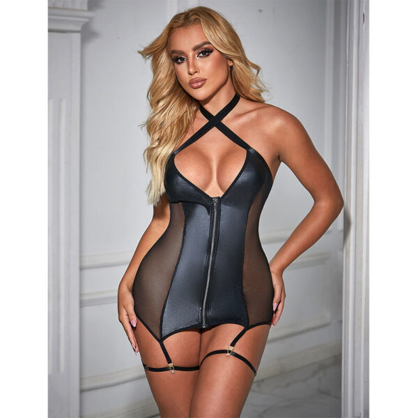 Subblime - 954444 vestido sexy de rejilla cuero negro s/m