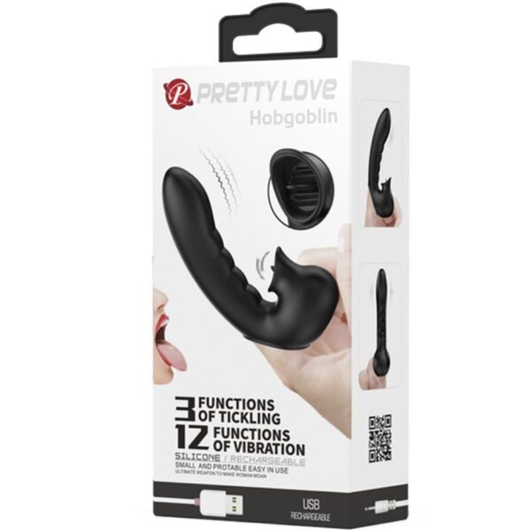 Pretty love - hobgoblin funda vibradora para dedo 12 vibraciones + estimulador clÍtoris negro