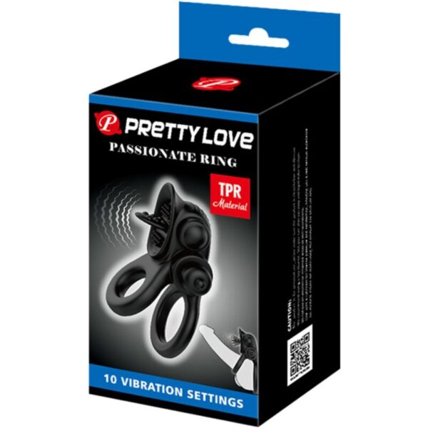 Pretty love - passionate ring doble anillo vibrador + estimulador clÍtoris negro
