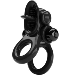 Pretty love - passionate ring doble anillo vibrador + estimulador clÍtoris negro