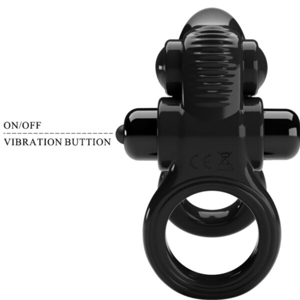 Pretty love - passionate ring doble anillo vibrador + estimulador clÍtoris negro