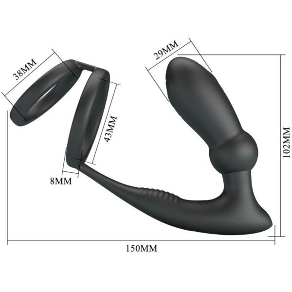 Pretty love - emoni anillo pene + plug anal 12 vibraciones negro
