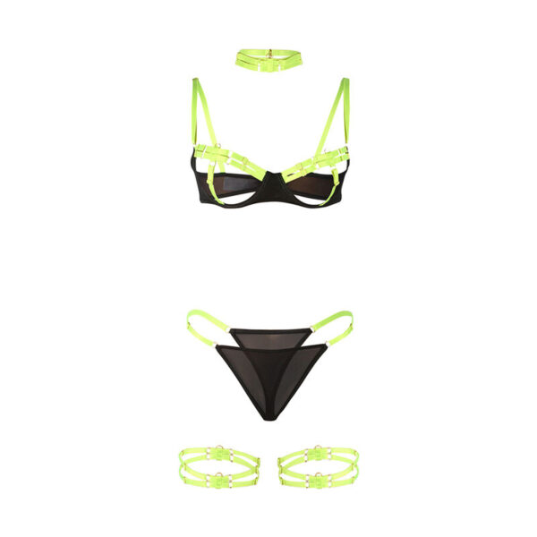 Subblime - 955274 set sujetador con collar y detalles para piernas verde fluorescente s/m