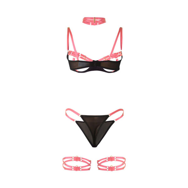Subblime - 955298 set sujetador con collar y detalles para piernas rosa fluorescente s/m
