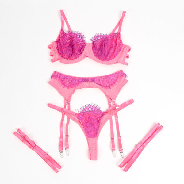 Subblime - 955366 set sujetador con encaje y ligueros rosa y morado l/xl