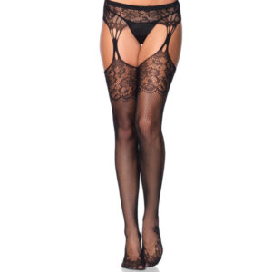 Leg avenue medias red encaje y liguero negro