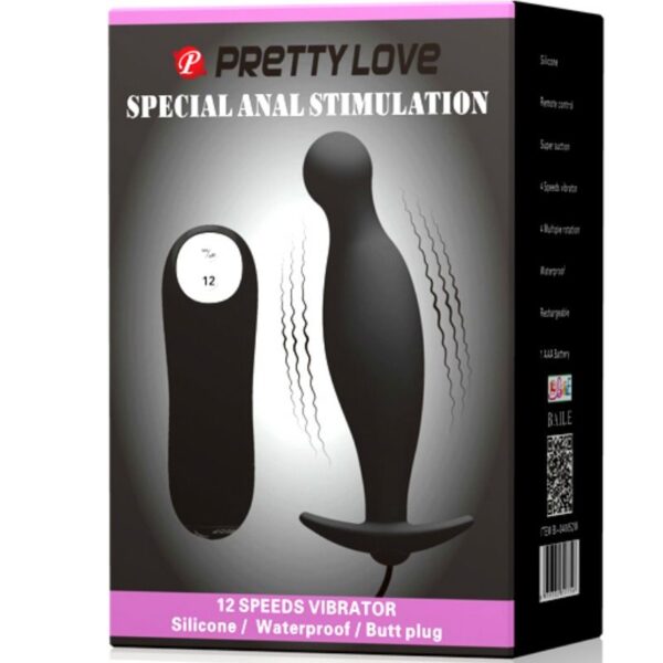 Pretty love plug anal silicona 12 modos vibracion negro