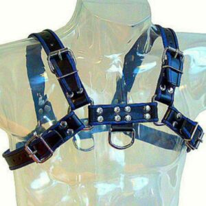 Metal hard arnes cuero azul y negro chest bulldog