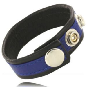Metal hard correa de cuero ajustable para pene azul-negra