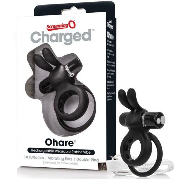Screaming o anillo doble recargable con rabbit o hare - negro