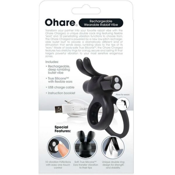 Screaming o anillo doble recargable con rabbit o hare - negro