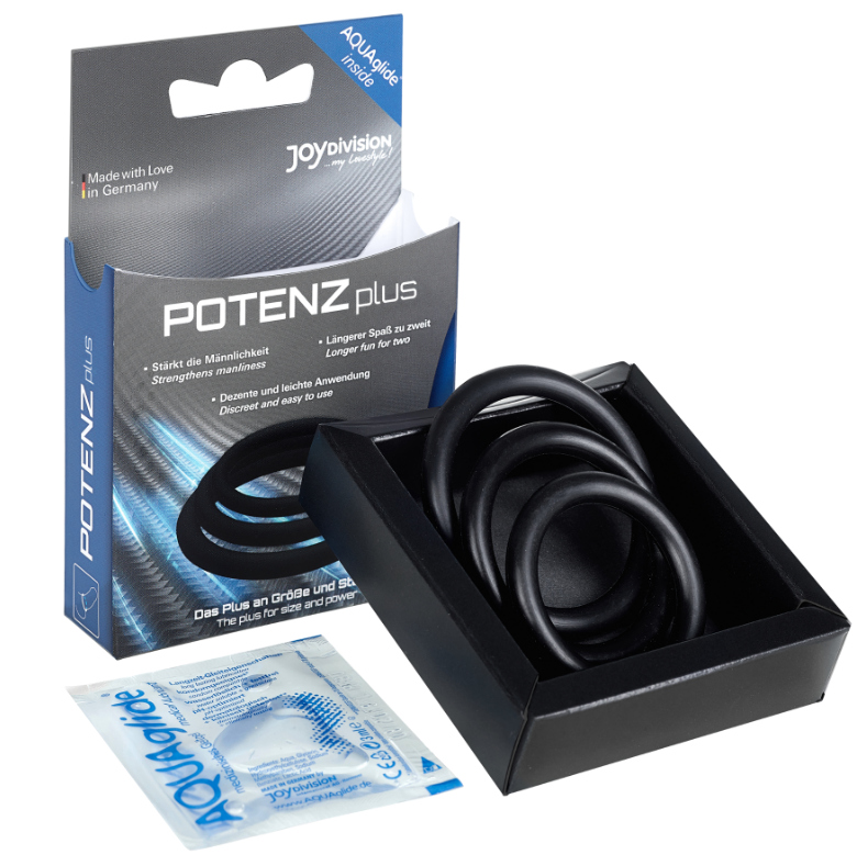Potenzplus kit de 3 anillos para el pene (s, m, l) negro