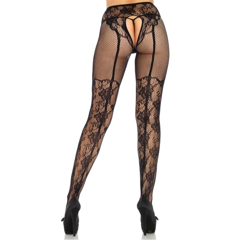 Leg avenue medias altas con abertura trasera dise?o floral talla unica