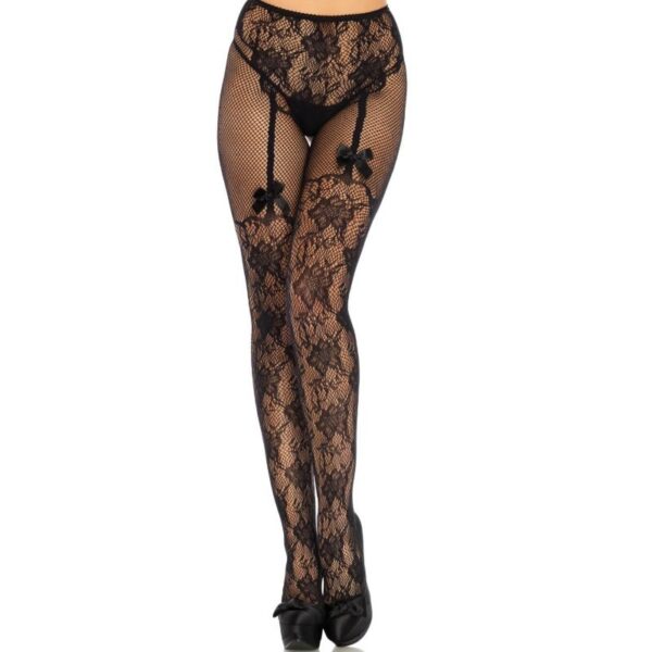 Leg avenue medias altas con abertura trasera dise?o floral talla unica