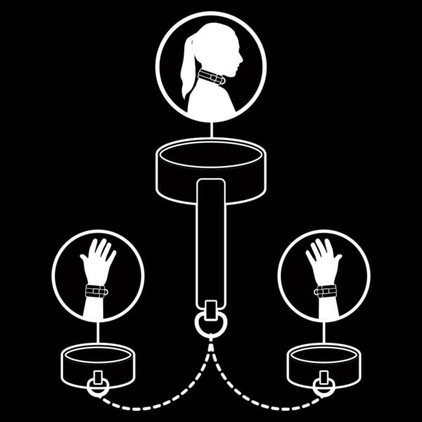 Fetish submissive collar y esposas cuero vegano