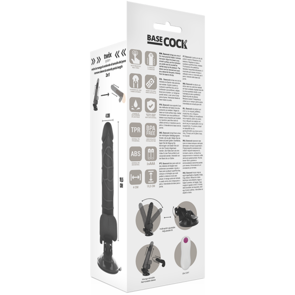 Basecock realistic vibrador control remoto negro 19.5cm