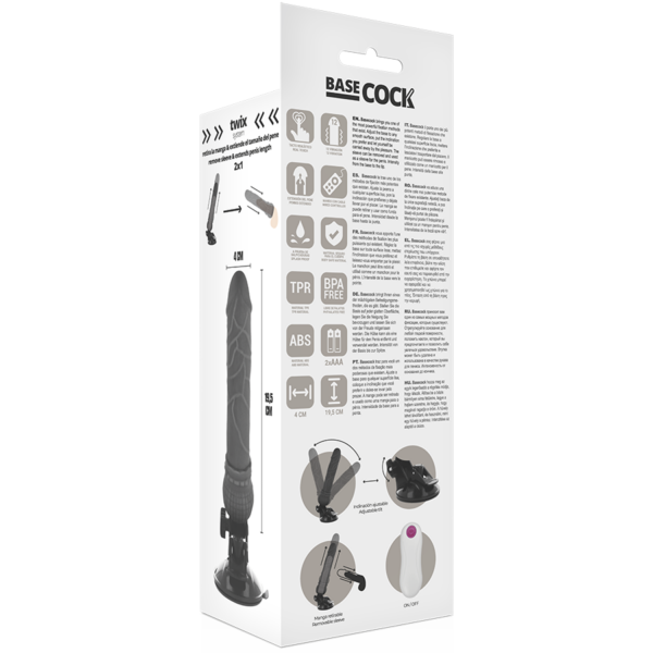 Basecock realistic vibrador control remoto negro 19.5 cm